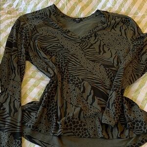 Rails Olive Animal Print V-Neck Long Sleeve Top
